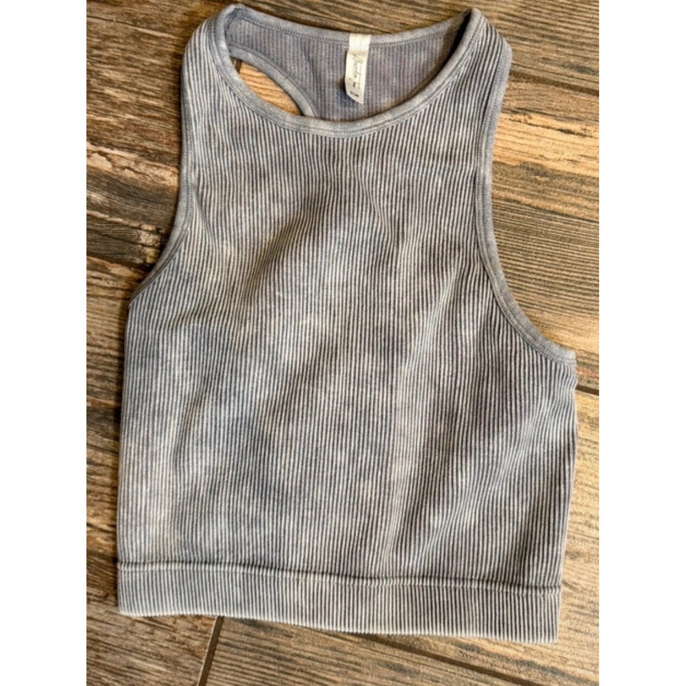 Alexander Jane Crop Tank Grey Acid Wash Ribbed Racerback S/M